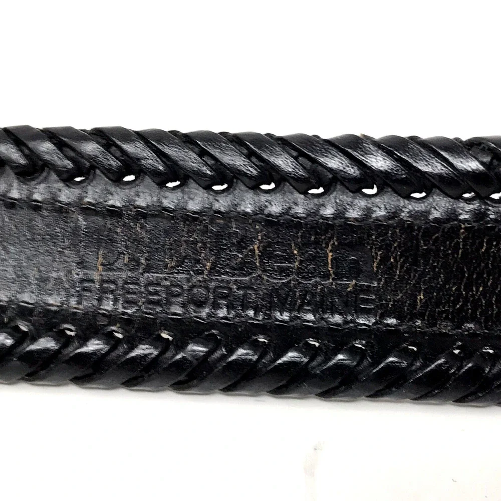VTG LL Bean Southwestern Belt Size 28 Beaded Black Leather Braided 1991 Native